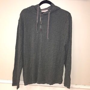 Green Henley hoodie with woven material